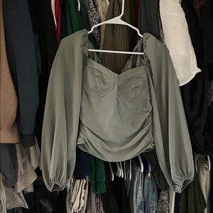 Astr Sage Green Blouse with Draped Sleeves
